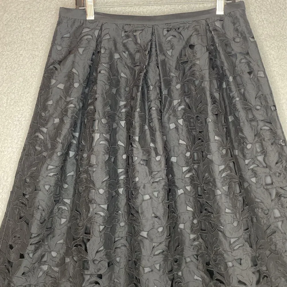 Talbots Silk Whymsy Fairy Midi Eyelet Overlay Lined Black Skirt A-line Size 14